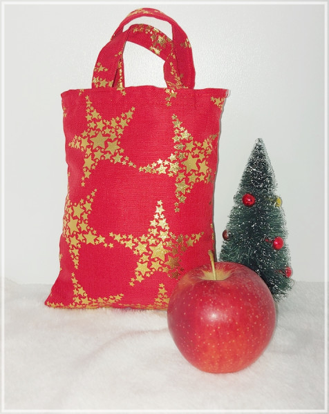 Kleiner Stoffbeutel / Geschenkbeutel in Rot mit goldenen Sternen